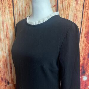 Loft black dress ruffle white collar size 6 Ann Taylor rayon blend LBD EUC